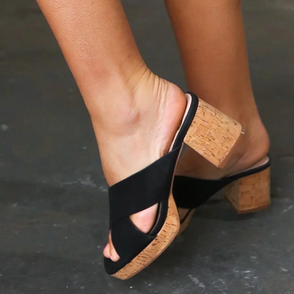 Black Chandra Faux Leather Cork Platform Sandals size 6 ½ - Picture 7 of 7